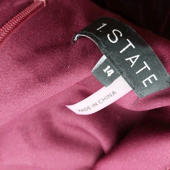 1 State Velvet Halter Jumpsuit Size 14 Burgundy Mock Neck Wide Leg Back Zipper - Picture 8 of 14